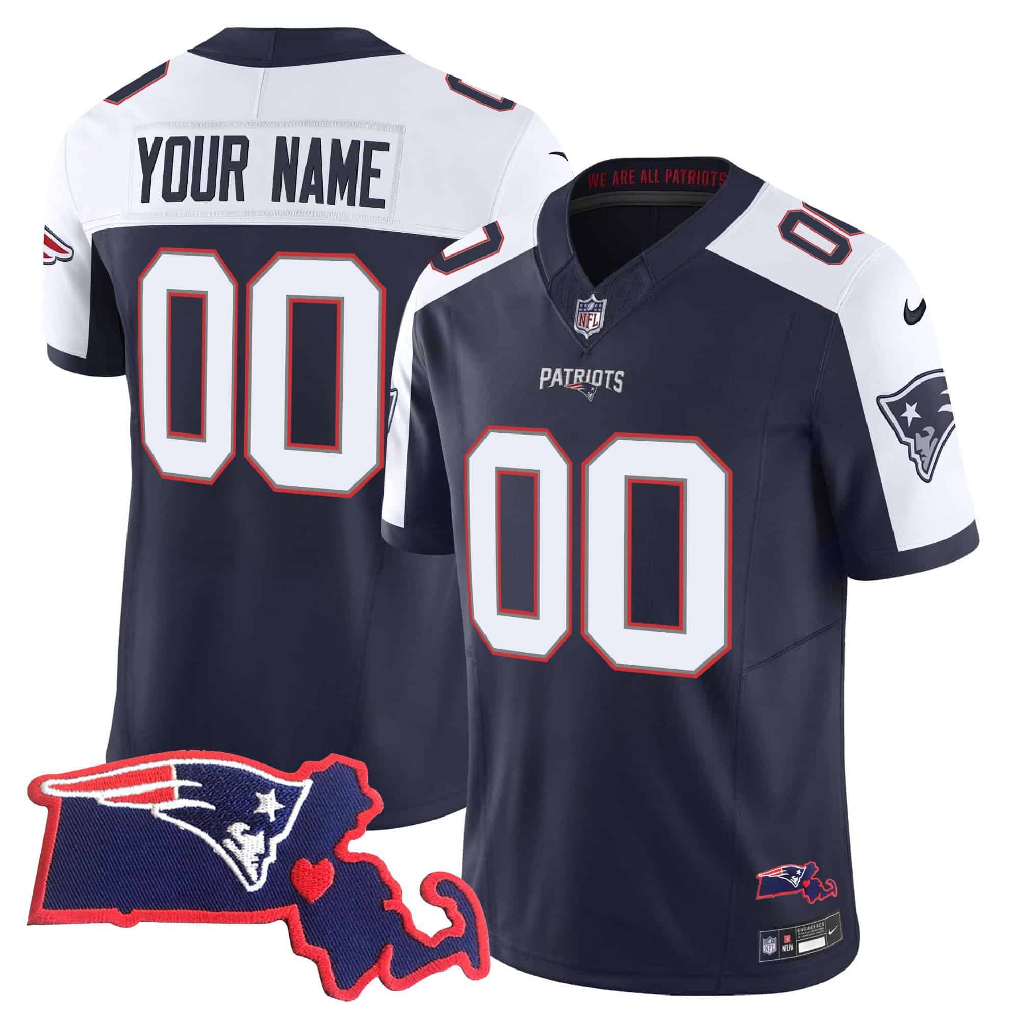 Men New England Patriots Dark blue 2024 Nike Patch Vapor Limited Custom NFL Jersey->customized nfl jersey->Custom Jersey
